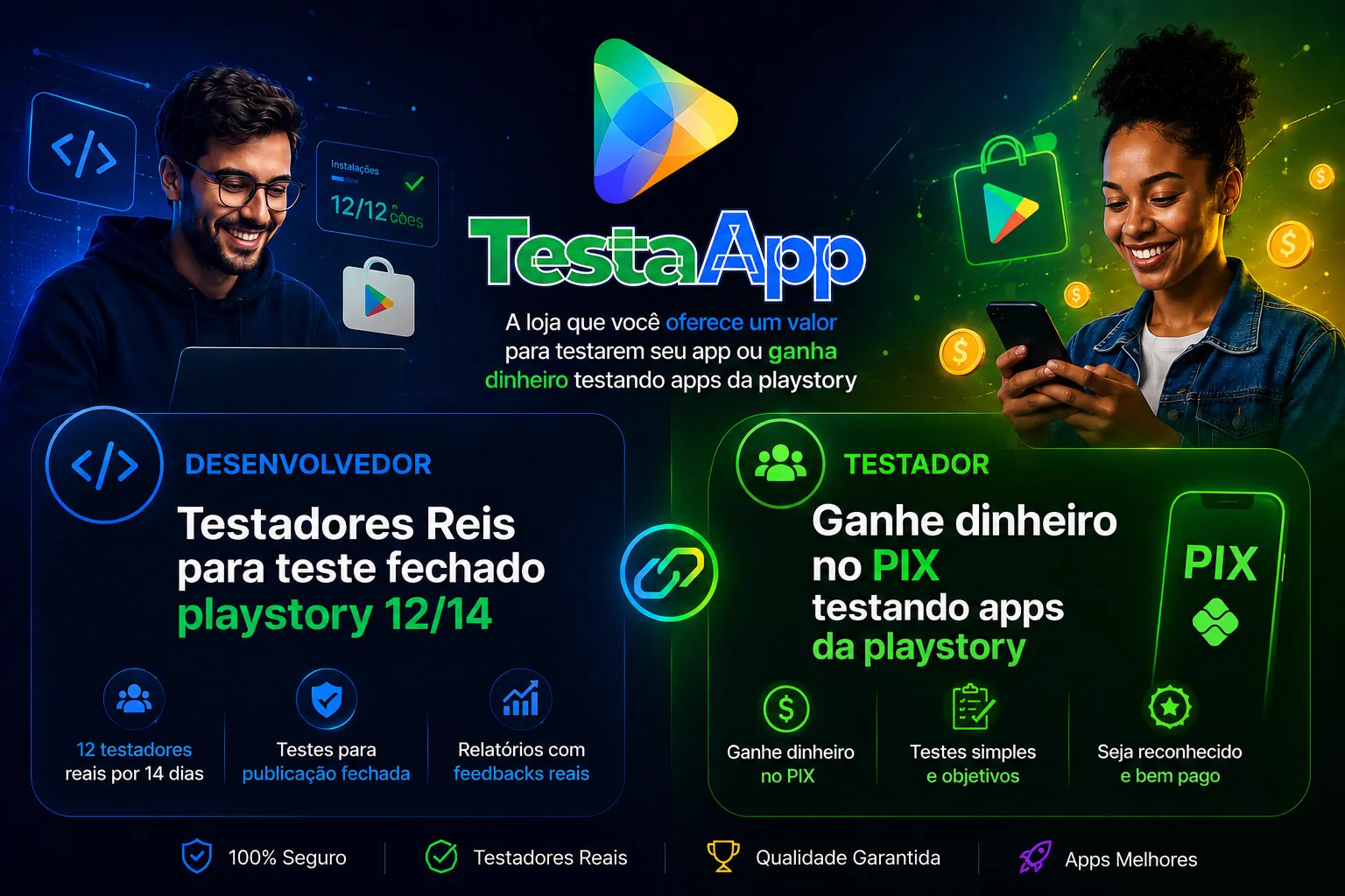 TestaApp — testes reais antes do lançamento